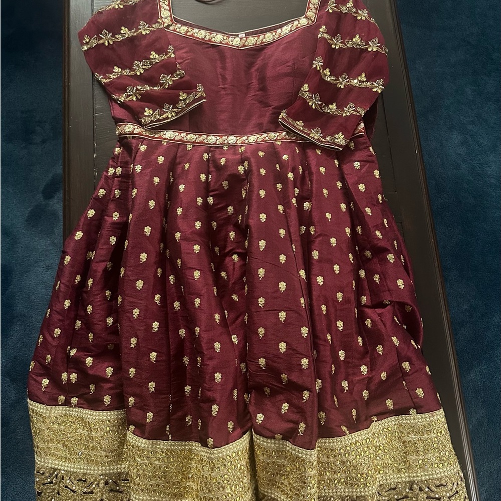 Embroidered Maroon & Gold Anarkali Dress